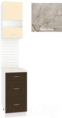 Комплект кухонных модулей Кортекс-мебель Корнелия Экстра 40р3ш правый (венге светлый/венге/марсель)