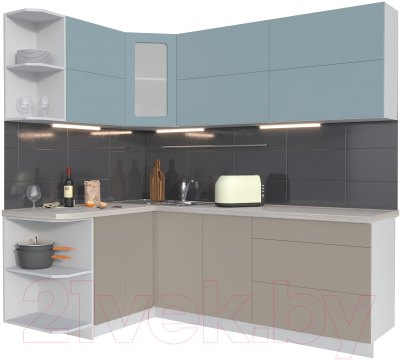 Кухонный гарнитур Интерлиния Мила Матте 1.5x2.2 А левая (океан/луна/травертин серый)