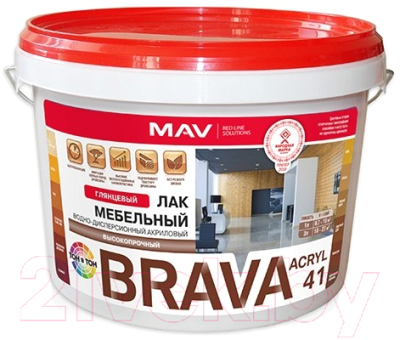 Лак MAV Brava ВД-АК-2041 мебельный (3л, бесцветный глянцевый)