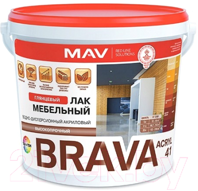 Лак MAV Brava ВД-АК-2041 мебельный (5л, бесцветный глянцевый)