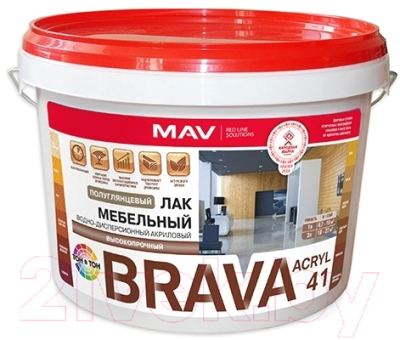 Лак MAV Brava ВД-АК-2041 мебельный (3л, бесцветный полуглянцевый)