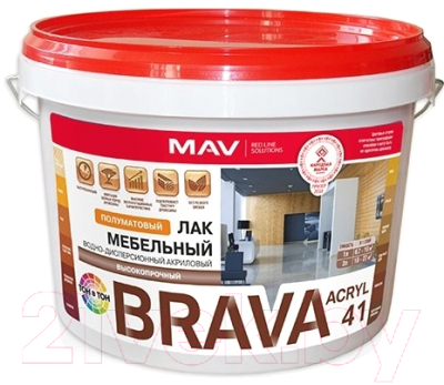Лак MAV Brava ВД-АК-2041 мебельный (3л, бесцветный полуматовый)