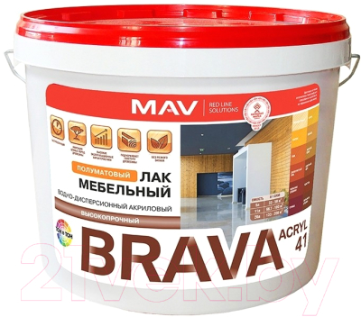 Лак MAV Brava ВД-АК-2041 мебельный (11л, бесцветный полуматовый)