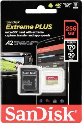 Карта памяти SanDisk Extreme Plus MicroSDXC 256GB + адаптер (SDSQXBZ-256G-GN6MA)