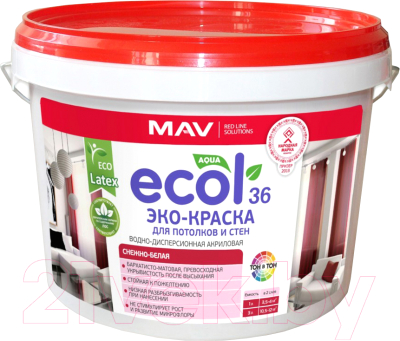 Краска MAV Ecol ВД-АК-2036 (3л, снежно-белый матовый)