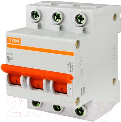 Выключатель автоматический TDM ВА 47-100 3Р 63А (C) 10кА / SQ0207-0075