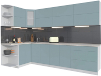 Кухонный гарнитур Интерлиния Мила Матте 1.5x3.0 А левая (океан/океан/травертин серый) - 
