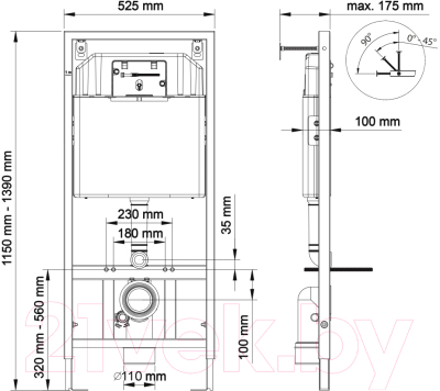 Унитаз подвесной с инсталляцией Sanita Luxe Attica SL DM ATCSLWH0104 + 525 040000 + D7 040037