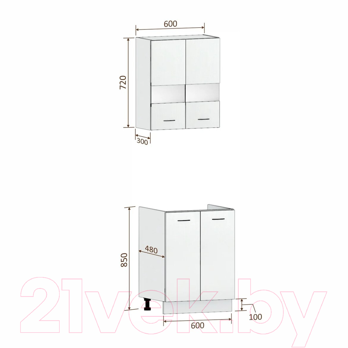 Комплект кухонных модулей Кортекс-мебель Корнелия Экстра 60м2д (белый/береза)