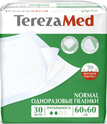 Набор пеленок одноразовых впитывающих Tereza Med Впитывающие Normal 60x60 (30шт)
