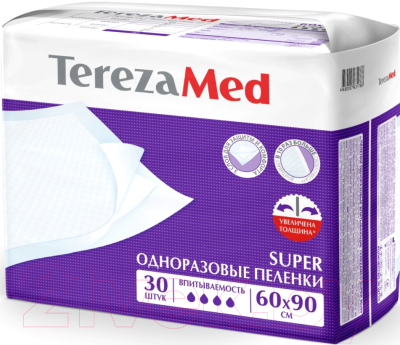 Набор пеленок одноразовых впитывающих Tereza Med Впитывающие Super 60x90 (30шт)