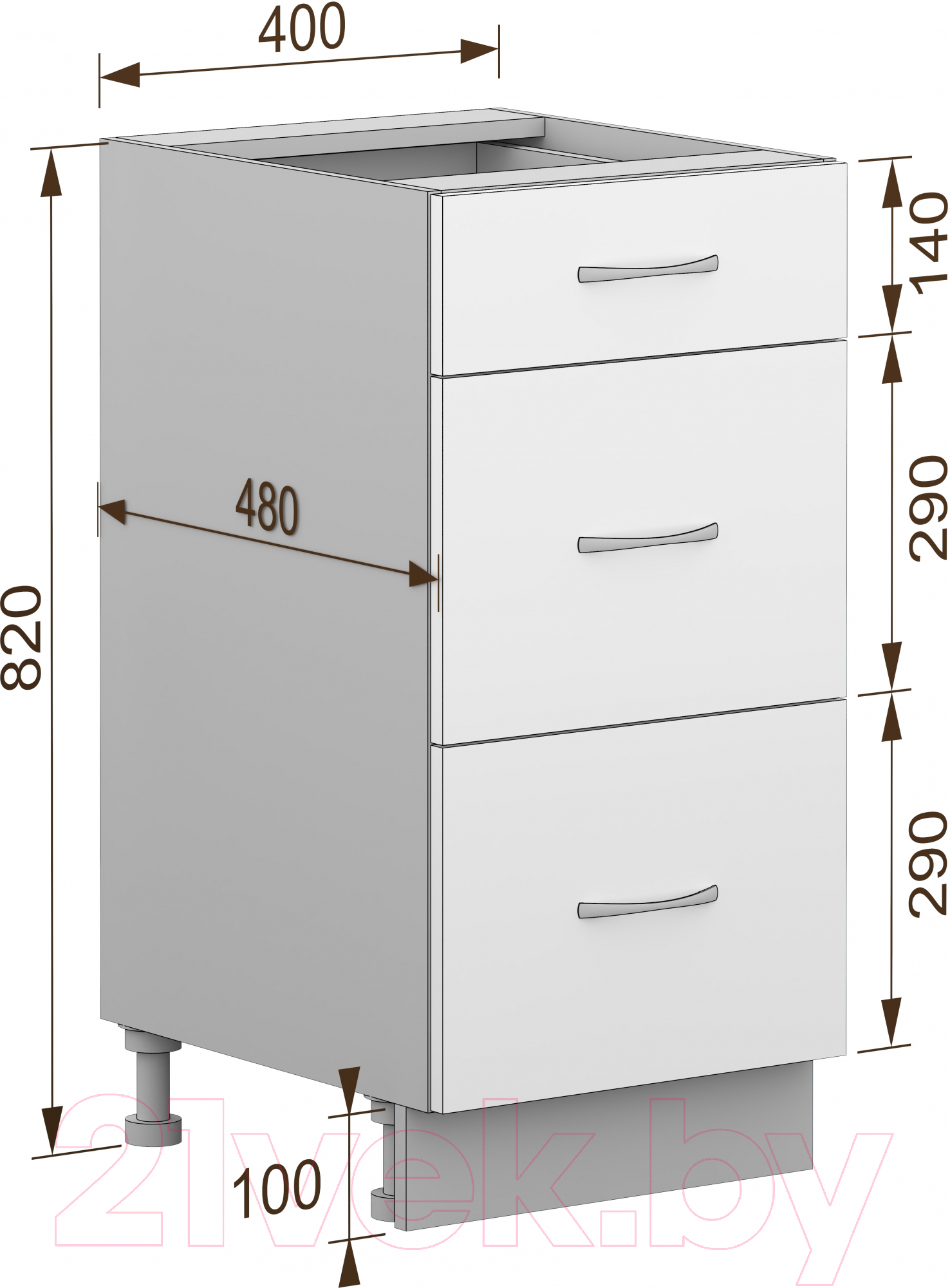 Шкаф-стол кухонный Кортекс-мебель Корнелия Лира НШ40р3ш без столешницы (оникс) — фото 3