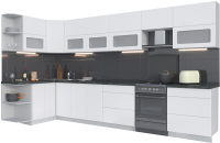 Кухонный гарнитур Интерлиния Мила Матте 1.5x3.8 Б левая (белый/белый/кастилло темный) - 
