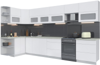 Кухонный гарнитур Интерлиния Мила Матте 1.5x3.8 Б левая (белый/белый/опал светлый) - 