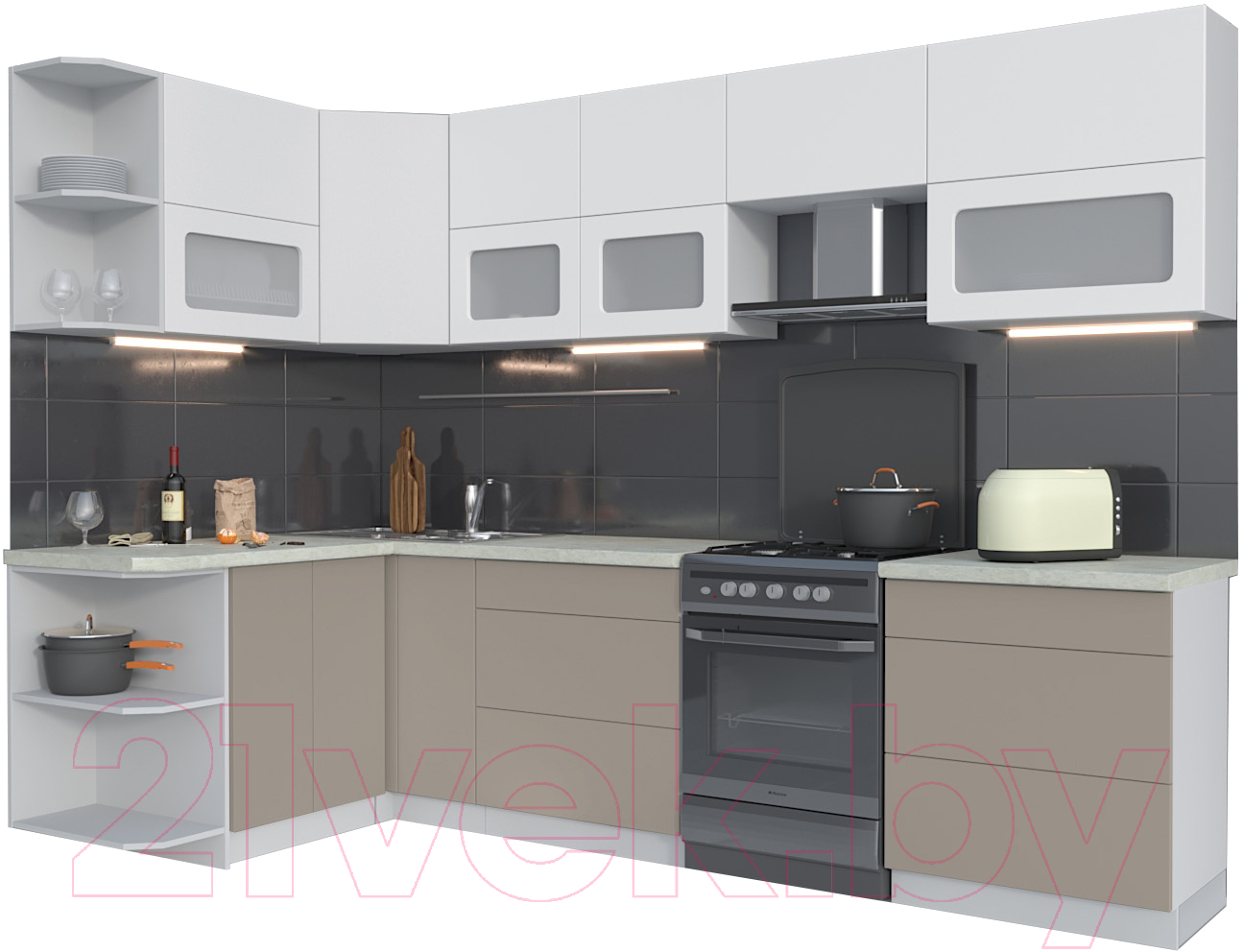 Готовая кухня Интерлиния Мила Матте 1.5x2.9 Б левая (белый/луна/опал светлый)