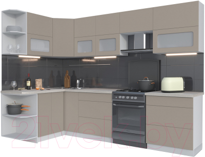 Кухонный гарнитур Интерлиния Мила Матте 1.5x2.9 Б левая (луна/луна/травертин серый)