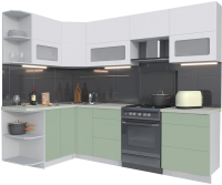 Кухонный гарнитур Интерлиния Мила Матте 1.5x2.6 Б левая (белый/мята/опал светлый) - 