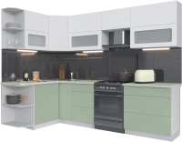 Кухонный гарнитур Интерлиния Мила Матте 1.5x2.8 Б левая (белый/мята/опал светлый) - 
