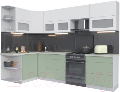 Кухонный гарнитур Интерлиния Мила Матте 1.5x2.9 Б левая (белый/мята/опал светлый)