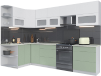 Кухонный гарнитур Интерлиния Мила Матте 1.5x3.0 Б левая (белый/мята/опал светлый) - 