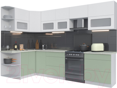 Кухонный гарнитур Интерлиния Мила Матте 1.5x3.0 Б левая (белый/мята/опал светлый)