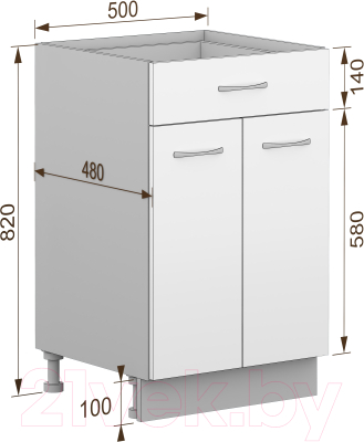 Шкаф-стол кухонный Кортекс-мебель Корнелия Лира НШ50р1ш без столешницы (белый)