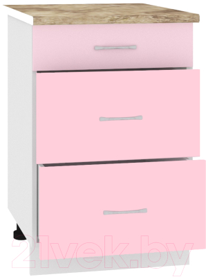 Шкаф-стол кухонный Кортекс-мебель Корнелия Лира НШ50р3ш (розовый/мадрид)