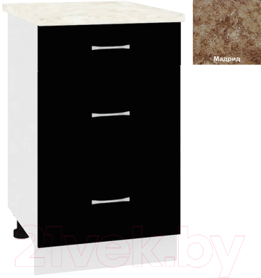 Шкаф-стол кухонный Кортекс-мебель Корнелия Лира НШ50р3ш (черный/мадрид)