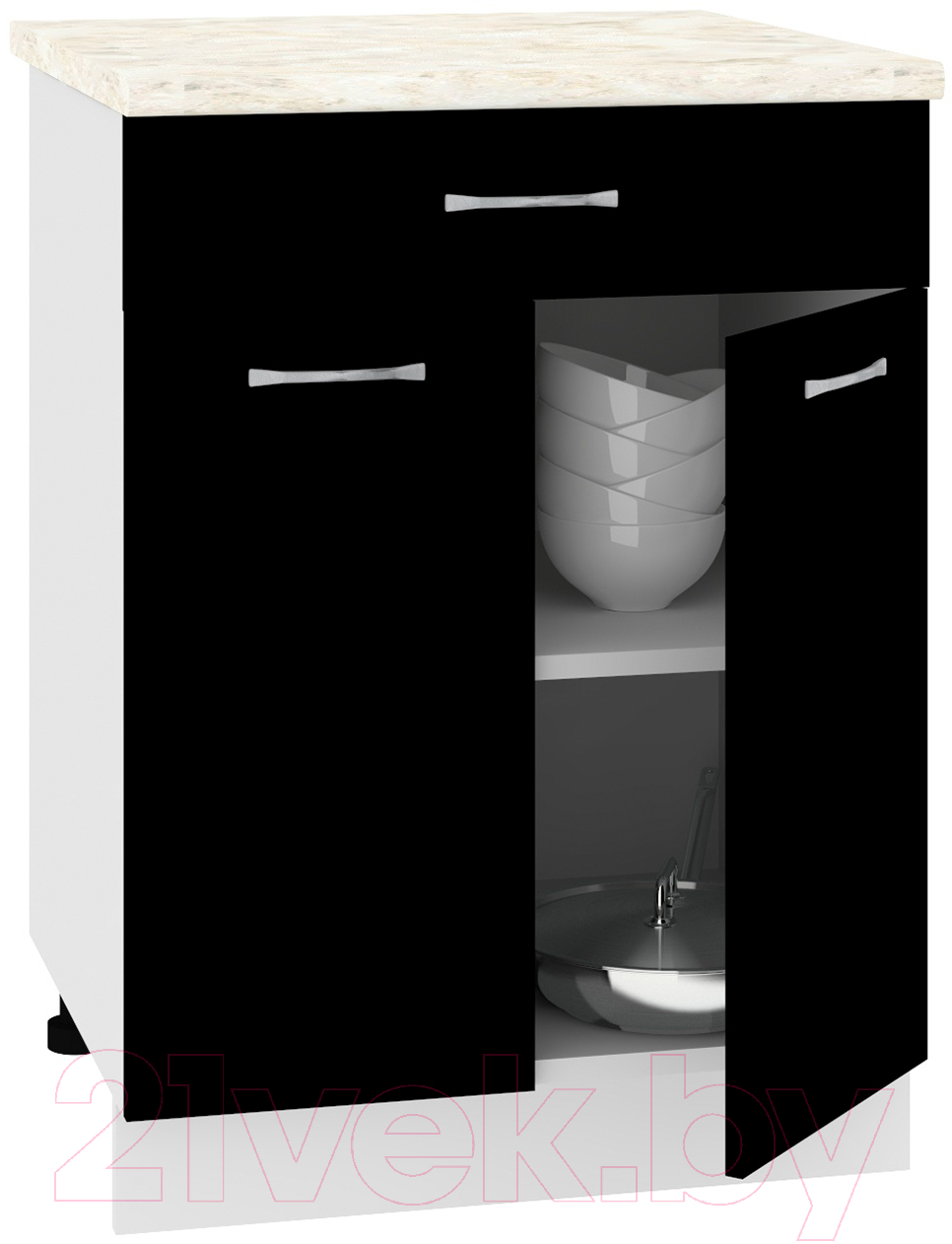 Шкаф-стол кухонный Кортекс-мебель Корнелия Лира НШ60р1ш (черный/королевский опал)