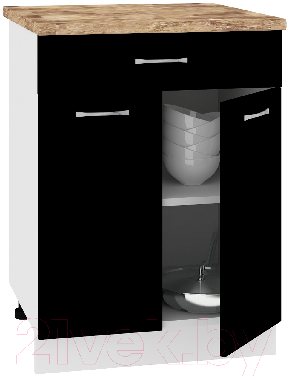 Шкаф-стол кухонный Кортекс-мебель Корнелия Лира НШ60р1ш (черный/мадрид)