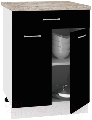 Шкаф-стол кухонный Кортекс-мебель Корнелия Лира НШ60р1ш (черный/марсель)