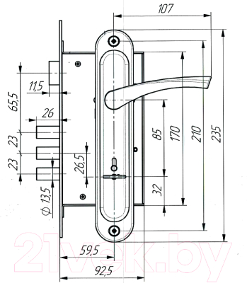 Изображение товара Замок врезной Зенит ЗВ9-6-01 (хром)