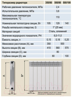 Радиатор биметаллический STI 500/80 (8 секций)