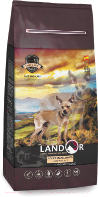 Сухой корм для собак Landor Для взрослых собак мелких пород ягненок с рисом / 7843339 (15кг)