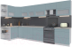 Кухонный гарнитур Интерлиния Мила Матте 1.5x3.7 Б левая (океан/океан/травертин серый) - 