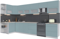 Кухонный гарнитур Интерлиния Мила Матте 1.5x3.8 Б левая (океан/океан/травертин серый) - 