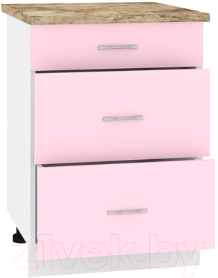 Шкаф-стол кухонный Кортекс-мебель Корнелия Лира НШ60р3ш (розовый/мадрид)