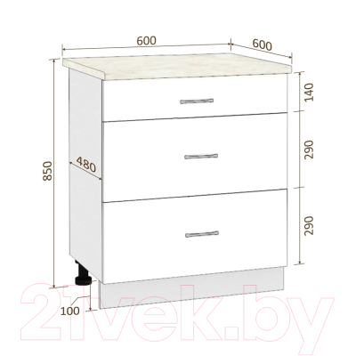 Шкаф-стол кухонный Кортекс-мебель Корнелия Лира НШ60р3ш (розовый/марсель)