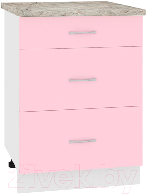 Шкаф-стол кухонный Кортекс-мебель Корнелия Лира НШ60р3ш (розовый/марсель)
