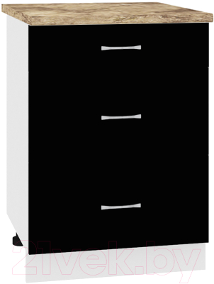 Шкаф-стол кухонный Кортекс-мебель Корнелия Лира НШ60р3ш (черный/мадрид)