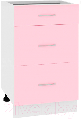 Шкаф-стол кухонный Кортекс-мебель Корнелия Лира НШ60р3ш без столешницы (розовый)