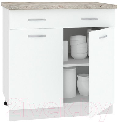 Шкаф-стол кухонный Кортекс-мебель Корнелия Лира НШ80р1ш (белый/марсель)