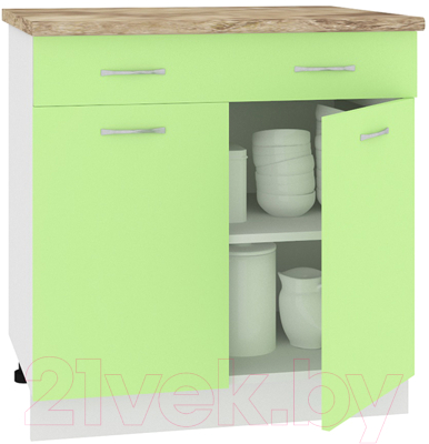 Шкаф-стол кухонный Кортекс-мебель Корнелия Лира НШ80р1ш (зеленый/мадрид)