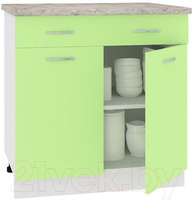 Шкаф-стол кухонный Кортекс-мебель Корнелия Лира НШ80р1ш (зеленый/марсель)