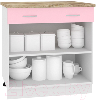 Шкаф-стол кухонный Кортекс-мебель Корнелия Лира НШ80р1ш (розовый/мадрид)