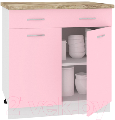 Шкаф-стол кухонный Кортекс-мебель Корнелия Лира НШ80р1ш (розовый/мадрид)