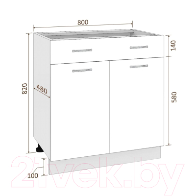 Шкаф-стол кухонный Кортекс-мебель Корнелия Лира НШ80р1ш без столешницы (белый)