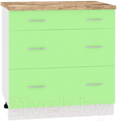 Шкаф-стол кухонный Кортекс-мебель Корнелия Лира НШ80р3ш (зеленый/мадрид)