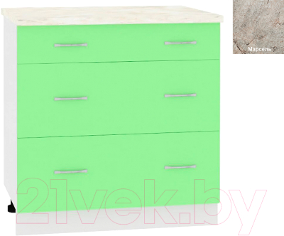 Шкаф-стол кухонный Кортекс-мебель Корнелия Лира НШ80р3ш (зеленый/марсель)