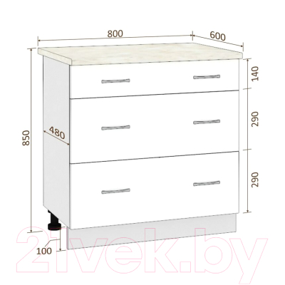 Шкаф-стол кухонный Кортекс-мебель Корнелия Лира НШ80р3ш (розовый/мадрид)
